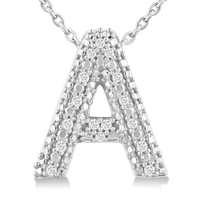 Silver Bubble 'A' Initial Diamond Pendant