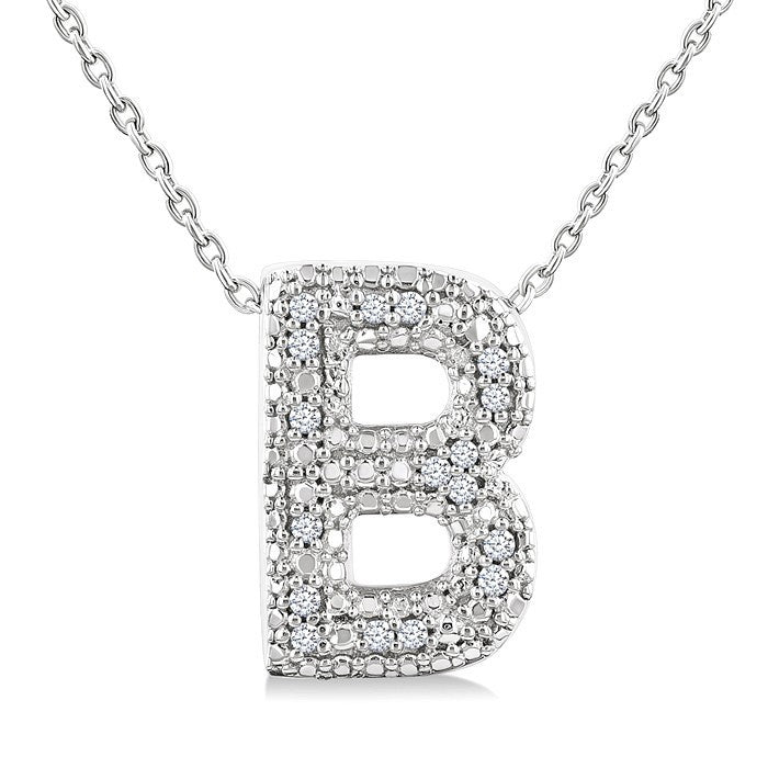 1/20 Ctw Bubble Accent Initial 'B' Round Cut Diamond Fashion Pendant With Chain in Sterling Silver