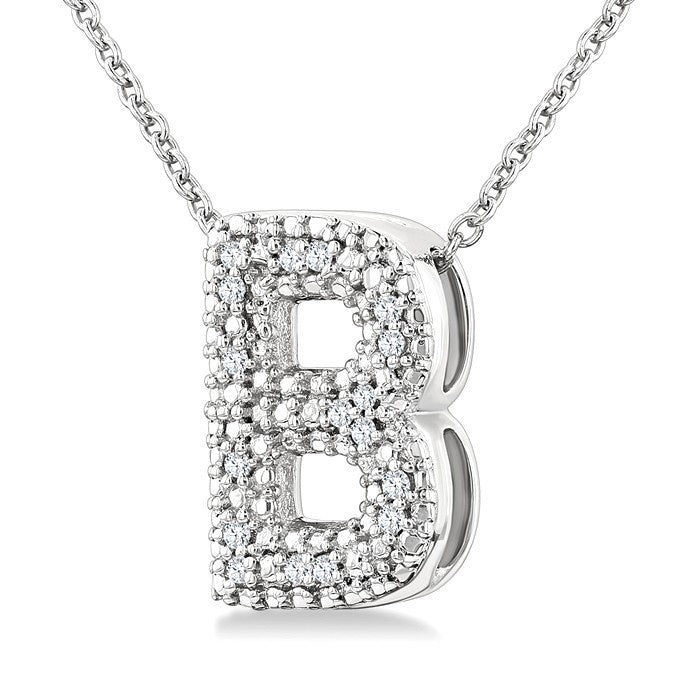 1/20 Ctw Bubble Accent Initial 'B' Round Cut Diamond Fashion Pendant With Chain in Sterling Silver