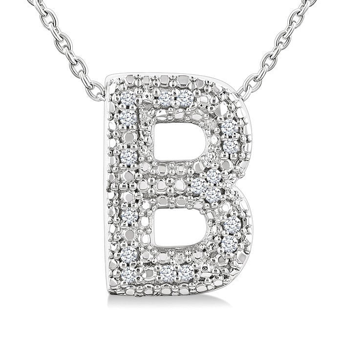 1/20 Ctw Bubble Accent Initial 'B' Round Cut Diamond Fashion Pendant With Chain in Sterling Silver
