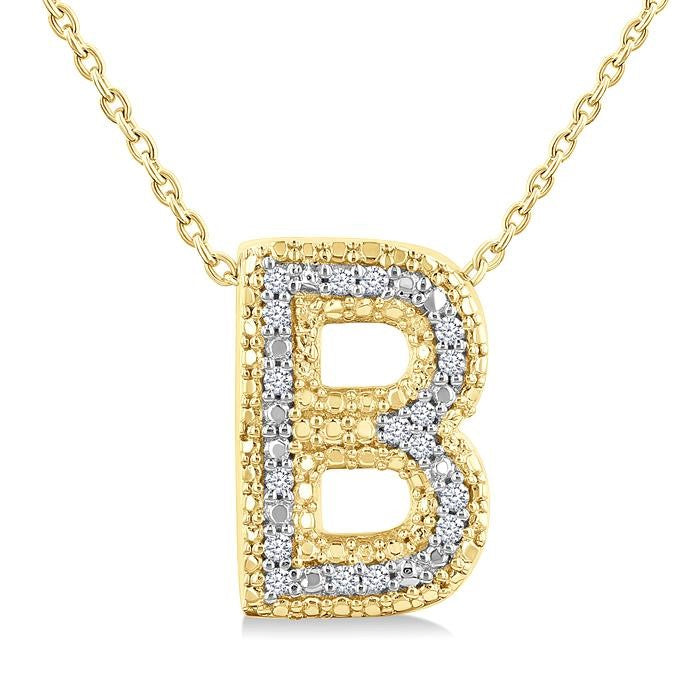 1/20 Ctw Bubble Accent Initial 'B' Round Cut Diamond Fashion Pendant With Chain in Yellow Gold Vermeil