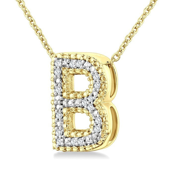 1/20 Ctw Bubble Accent Initial 'B' Round Cut Diamond Fashion Pendant With Chain in Yellow Gold Vermeil