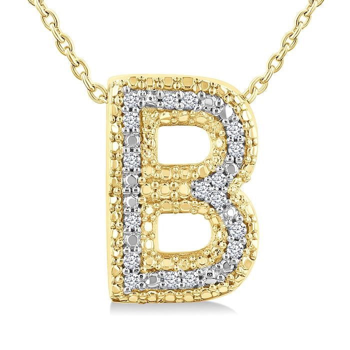 1/20 Ctw Bubble Accent Initial 'B' Round Cut Diamond Fashion Pendant With Chain in Yellow Gold Vermeil