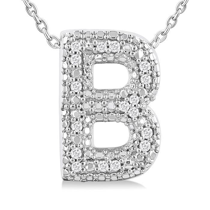 Silver Bubble 'B' Initial Diamond Pendant