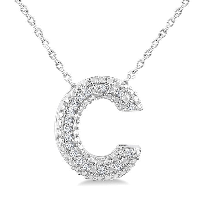 1/20 Ctw Bubble Accent Initial 'C' Round Cut Diamond Fashion Pendant With Chain in Sterling Silver