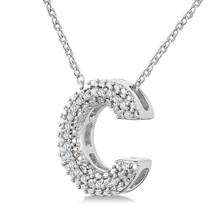 1/20 Ctw Bubble Accent Initial 'C' Round Cut Diamond Fashion Pendant With Chain in Sterling Silver