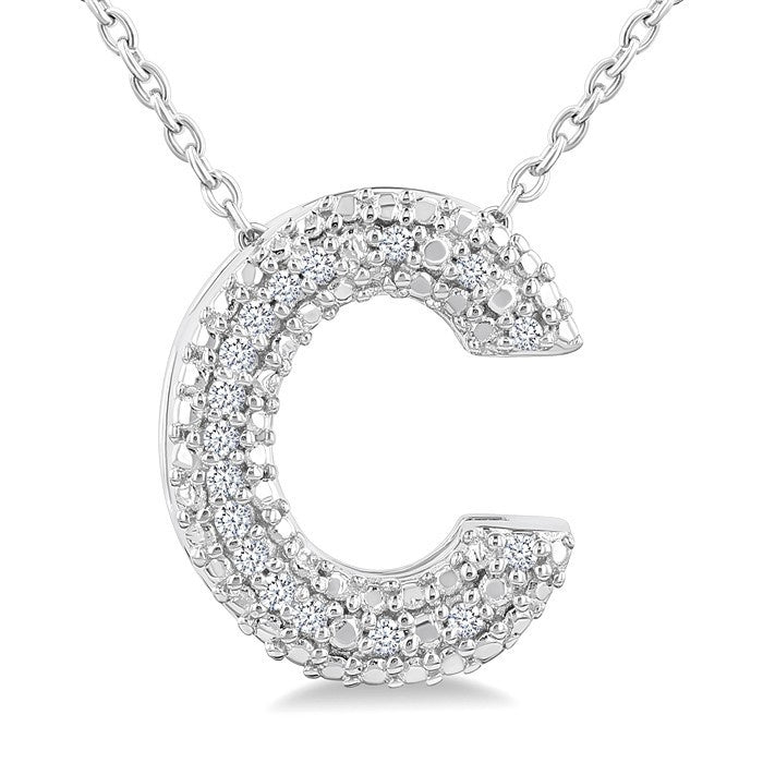 1/20 Ctw Bubble Accent Initial 'C' Round Cut Diamond Fashion Pendant With Chain in Sterling Silver