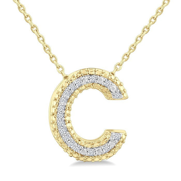 1/20 Ctw Bubble Accent Initial 'C' Round Cut Diamond Fashion Pendant With Chain in Yellow Gold Vermeil