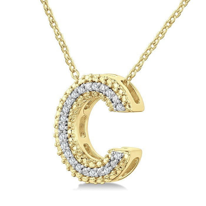 1/20 Ctw Bubble Accent Initial 'C' Round Cut Diamond Fashion Pendant With Chain in Yellow Gold Vermeil