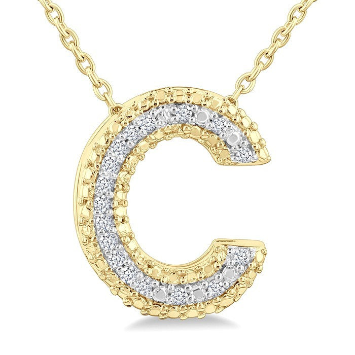 1/20 Ctw Bubble Accent Initial 'C' Round Cut Diamond Fashion Pendant With Chain in Yellow Gold Vermeil