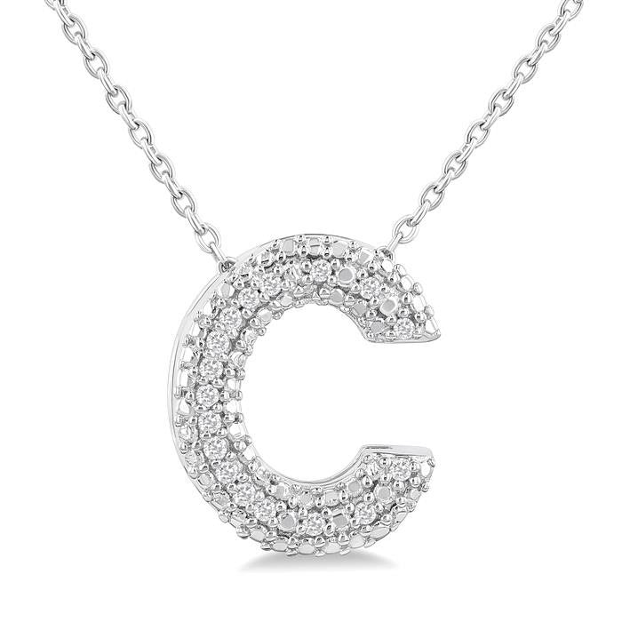 Silver Bubble 'C' Initial Diamond Pendant