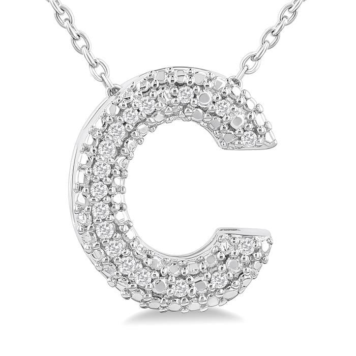 Silver Bubble 'C' Initial Diamond Pendant