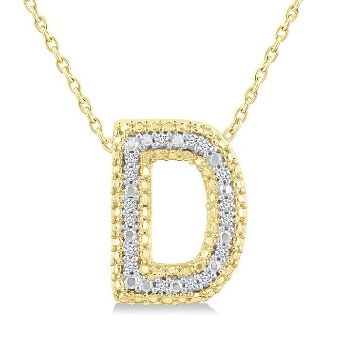 1/20 Ctw Bubble Accent Initial 'D' Round Cut Diamond Fashion Pendant With Chain in Yellow Gold Vermeil
