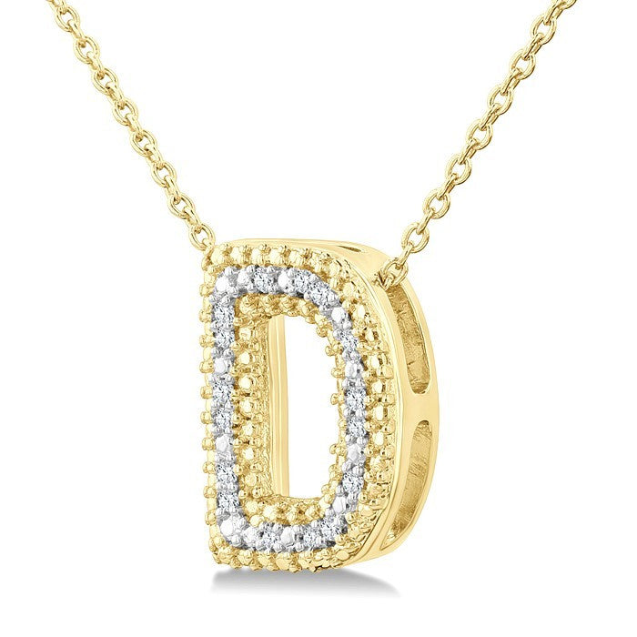 1/20 Ctw Bubble Accent Initial 'D' Round Cut Diamond Fashion Pendant With Chain in Yellow Gold Vermeil