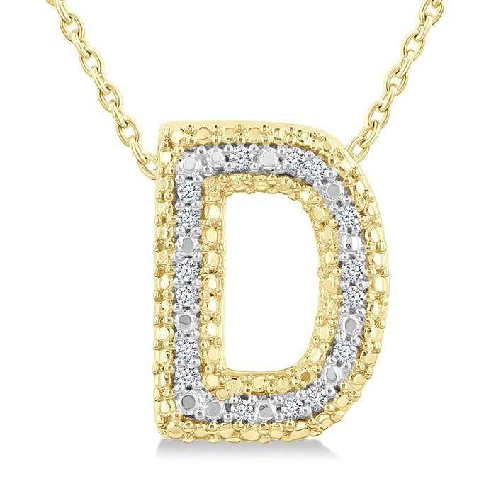 1/20 Ctw Bubble Accent Initial 'D' Round Cut Diamond Fashion Pendant With Chain in Yellow Gold Vermeil