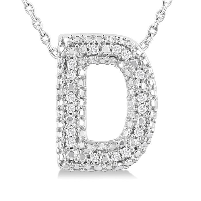 Silver Bubble 'D' Initial Diamond Pendant