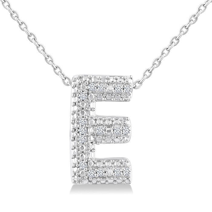1/20 Ctw Bubble Accent Initial 'E' Round Cut Diamond Fashion Pendant With Chain in Sterling Silver
