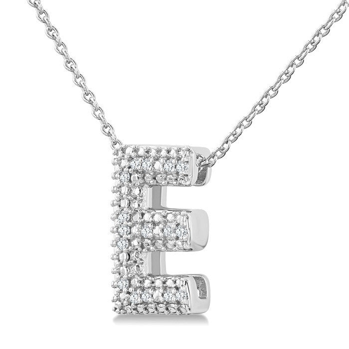 1/20 Ctw Bubble Accent Initial 'E' Round Cut Diamond Fashion Pendant With Chain in Sterling Silver