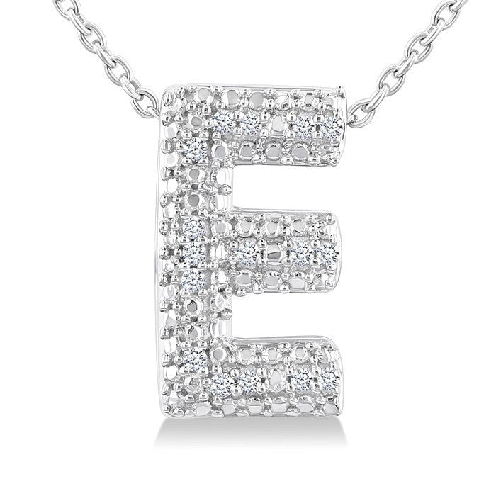 1/20 Ctw Bubble Accent Initial 'E' Round Cut Diamond Fashion Pendant With Chain in Sterling Silver