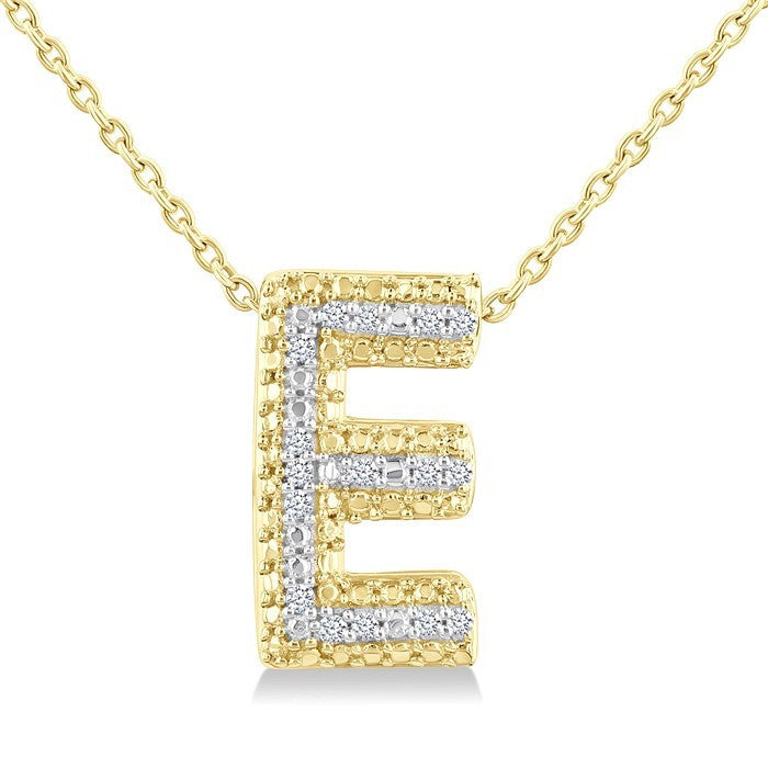 1/20 Ctw Bubble Accent Initial 'E' Round Cut Diamond Fashion Pendant With Chain in Yellow Gold Vermeil