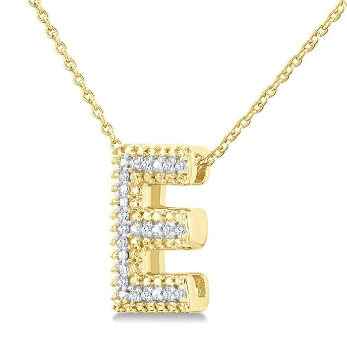 1/20 Ctw Bubble Accent Initial 'E' Round Cut Diamond Fashion Pendant With Chain in Yellow Gold Vermeil