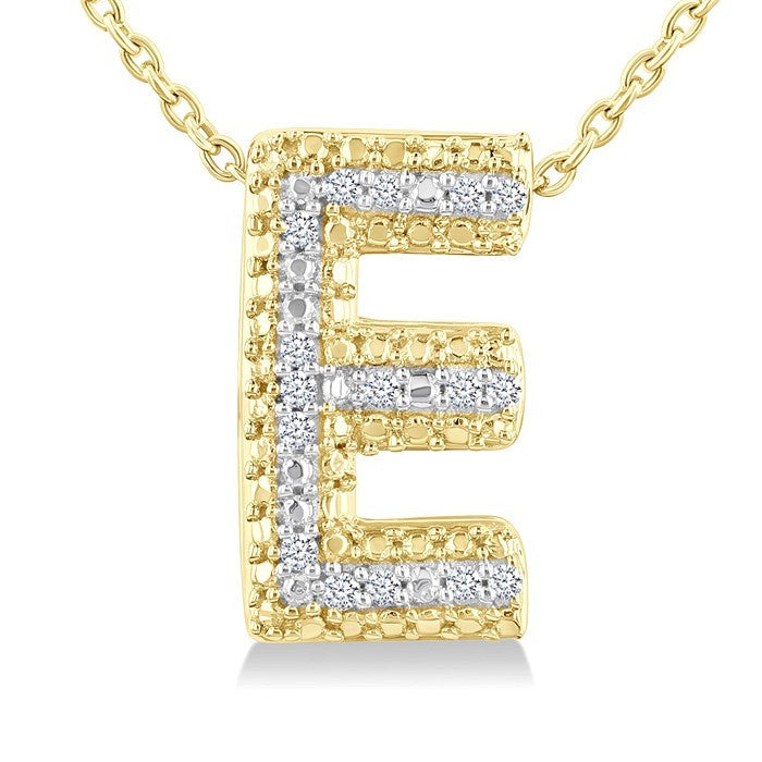 1/20 Ctw Bubble Accent Initial 'E' Round Cut Diamond Fashion Pendant With Chain in Yellow Gold Vermeil