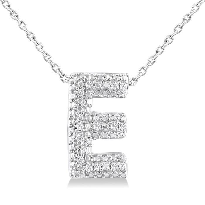 Silver Bubble 'E' Initial Diamond Pendant
