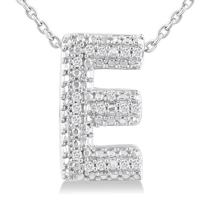 Silver Bubble 'E' Initial Diamond Pendant
