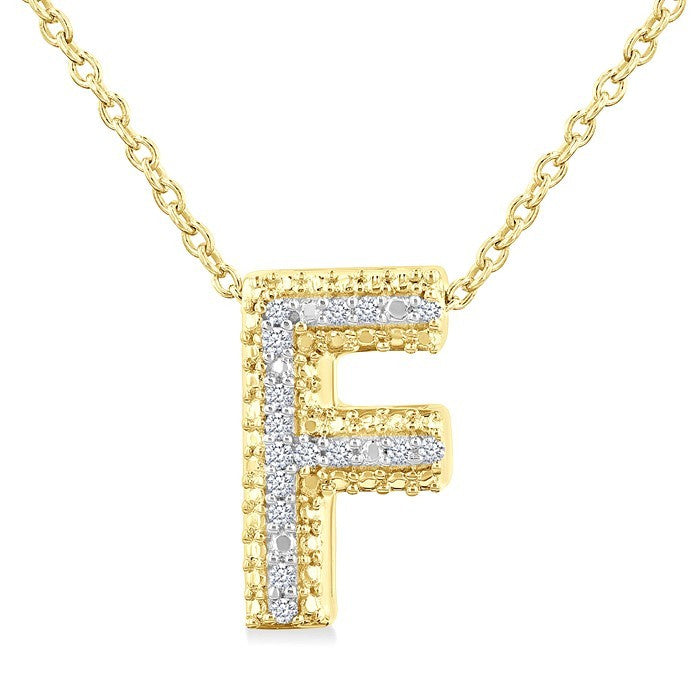 1/20 Ctw Bubble Accent Initial 'F' Round Cut Diamond Fashion Pendant With Chain in Yellow Gold Vermeil