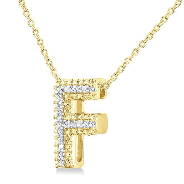 1/20 Ctw Bubble Accent Initial 'F' Round Cut Diamond Fashion Pendant With Chain in Yellow Gold Vermeil