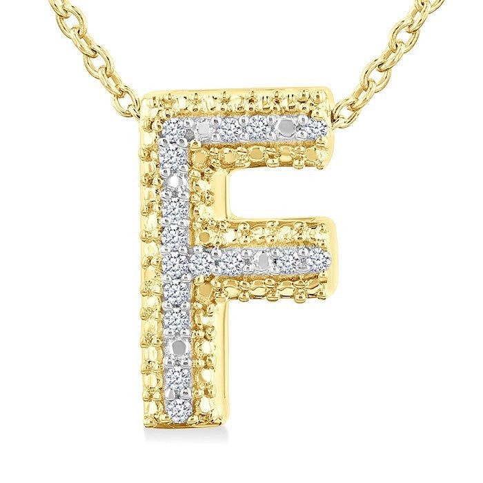 1/20 Ctw Bubble Accent Initial 'F' Round Cut Diamond Fashion Pendant With Chain in Yellow Gold Vermeil