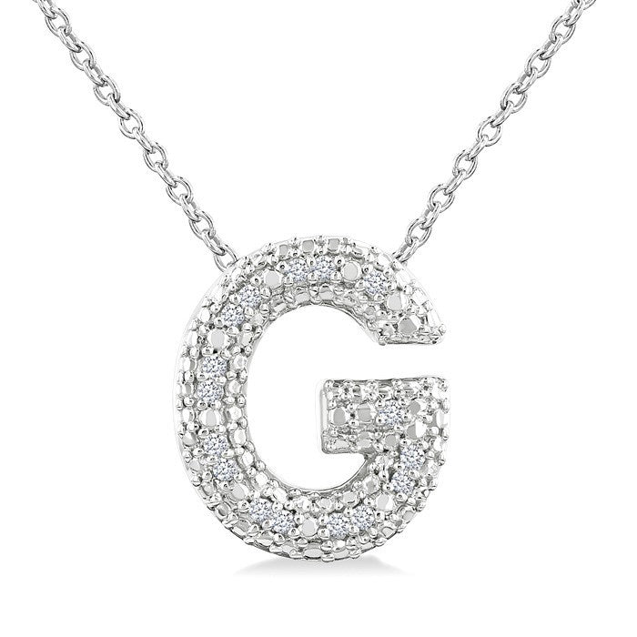 1/20 Ctw Bubble Accent Initial 'G' Round Cut Diamond Fashion Pendant With Chain in Sterling Silver