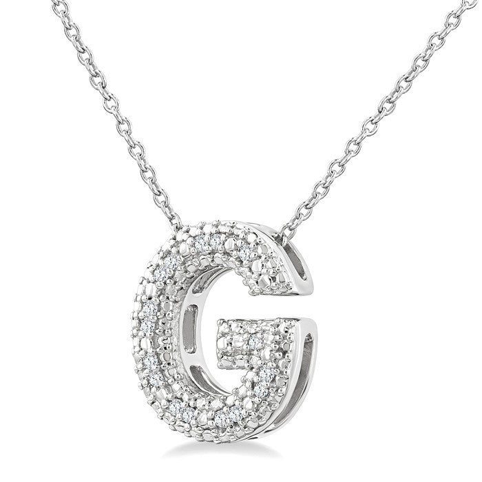 1/20 Ctw Bubble Accent Initial 'G' Round Cut Diamond Fashion Pendant With Chain in Sterling Silver