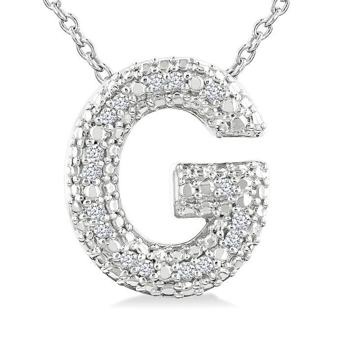 1/20 Ctw Bubble Accent Initial 'G' Round Cut Diamond Fashion Pendant With Chain in Sterling Silver