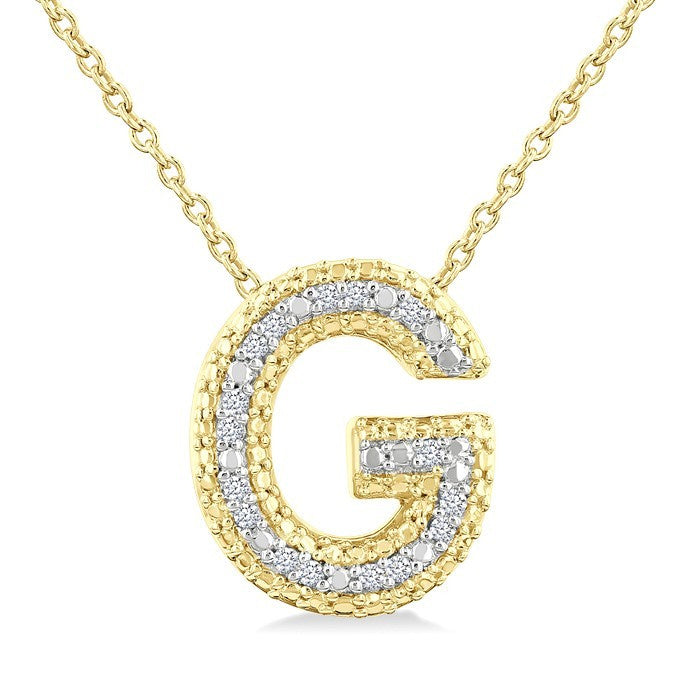 1/20 Ctw Bubble Accent Initial 'G' Round Cut Diamond Fashion Pendant With Chain in Yellow Gold Vermeil