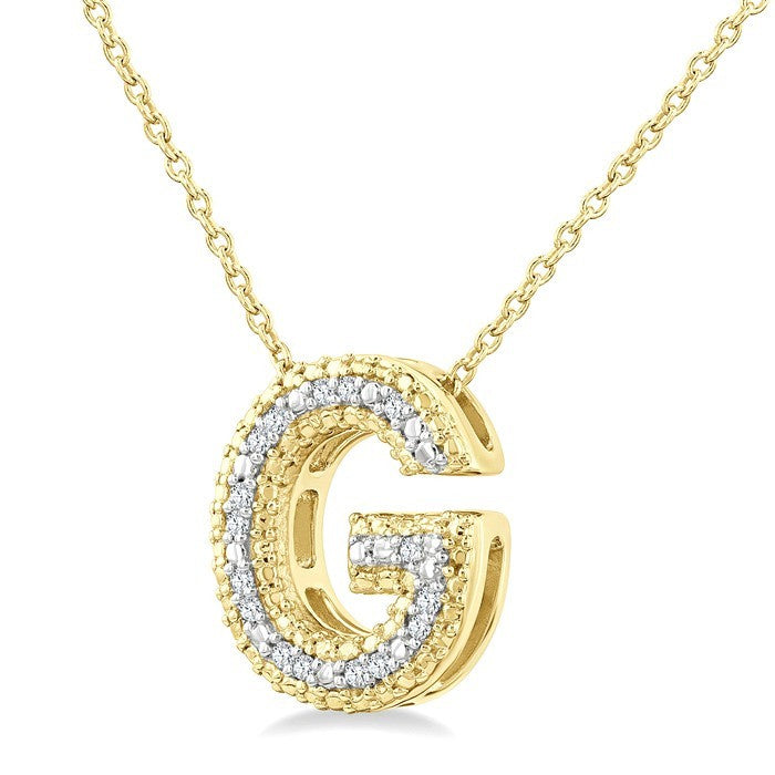 1/20 Ctw Bubble Accent Initial 'G' Round Cut Diamond Fashion Pendant With Chain in Yellow Gold Vermeil