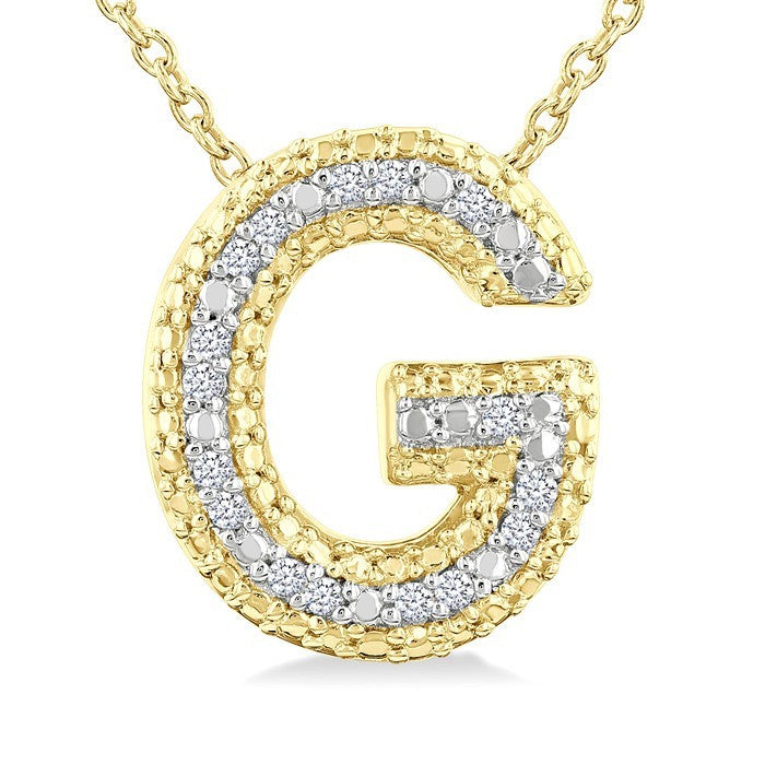 1/20 Ctw Bubble Accent Initial 'G' Round Cut Diamond Fashion Pendant With Chain in Yellow Gold Vermeil