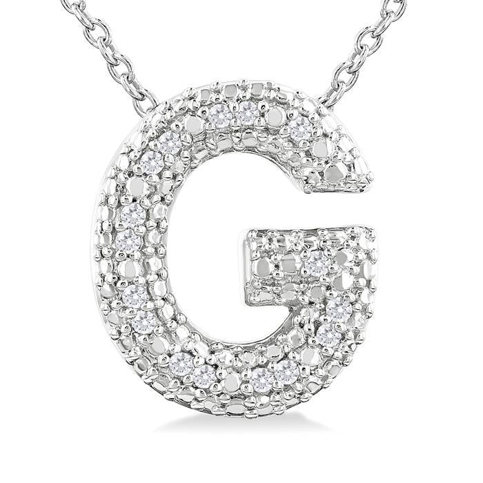 Silver Bubble 'G' Initial Diamond Pendant