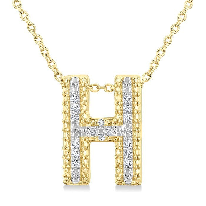 1/20 Ctw Bubble Accent Initial 'H' Round Cut Diamond Fashion Pendant With Chain in Yellow Gold Vermeil