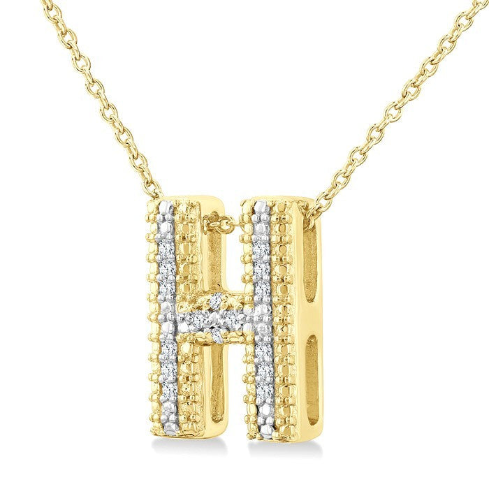 1/20 Ctw Bubble Accent Initial 'H' Round Cut Diamond Fashion Pendant With Chain in Yellow Gold Vermeil