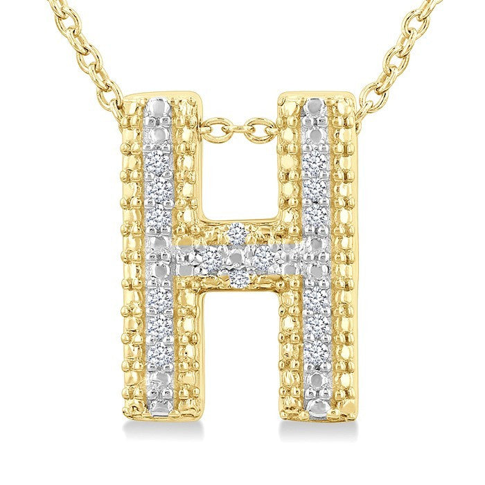 1/20 Ctw Bubble Accent Initial 'H' Round Cut Diamond Fashion Pendant With Chain in Yellow Gold Vermeil