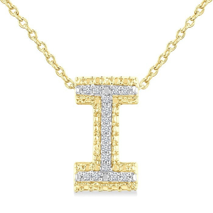 1/20 Ctw Bubble Accent Initial 'I' Round Cut Diamond Fashion Pendant With Chain in Yellow Gold Vermeil