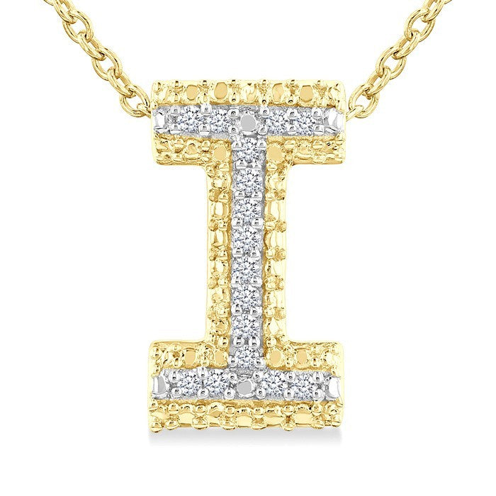 1/20 Ctw Bubble Accent Initial 'I' Round Cut Diamond Fashion Pendant With Chain in Yellow Gold Vermeil