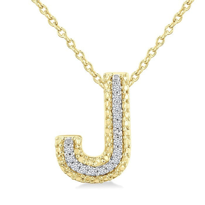 1/20 Ctw Bubble Accent Initial 'J' Round Cut Diamond Fashion Pendant With Chain in Yellow Gold Vermeil