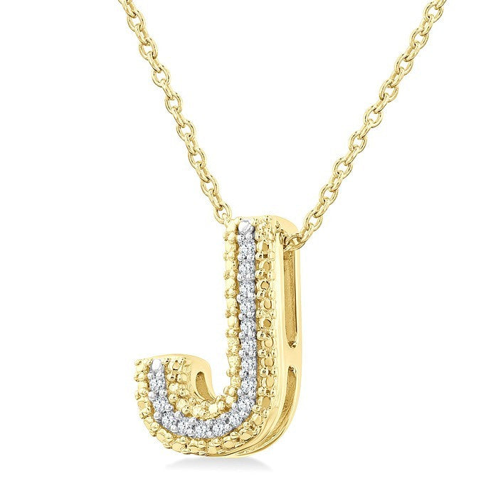 1/20 Ctw Bubble Accent Initial 'J' Round Cut Diamond Fashion Pendant With Chain in Yellow Gold Vermeil