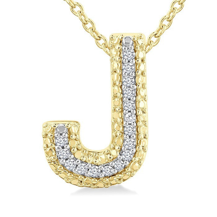 1/20 Ctw Bubble Accent Initial 'J' Round Cut Diamond Fashion Pendant With Chain in Yellow Gold Vermeil