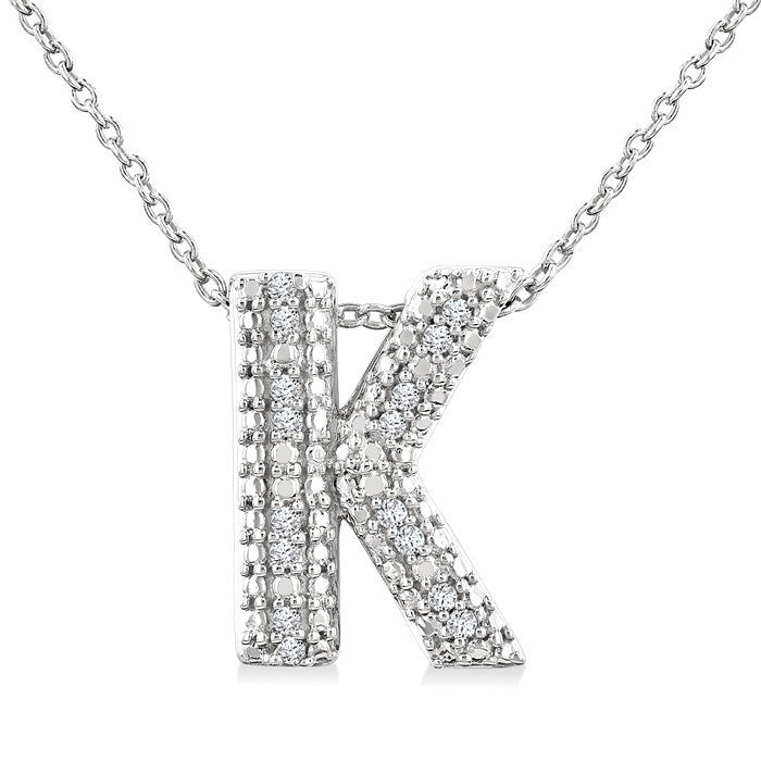 1/20 Ctw Bubble Accent Initial 'K' Round Cut Diamond Fashion Pendant With Chain in Sterling Silver