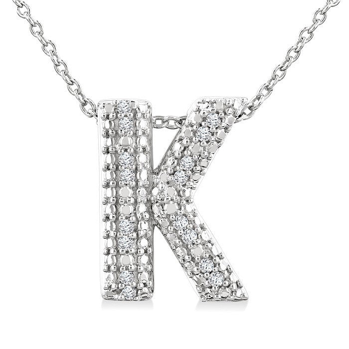 1/20 Ctw Bubble Accent Initial 'K' Round Cut Diamond Fashion Pendant With Chain in Sterling Silver