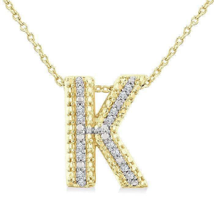 1/20 Ctw Bubble Accent Initial 'K' Round Cut Diamond Fashion Pendant With Chain in Yellow Gold Vermeil