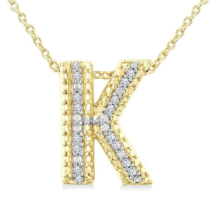 1/20 Ctw Bubble Accent Initial 'K' Round Cut Diamond Fashion Pendant With Chain in Yellow Gold Vermeil